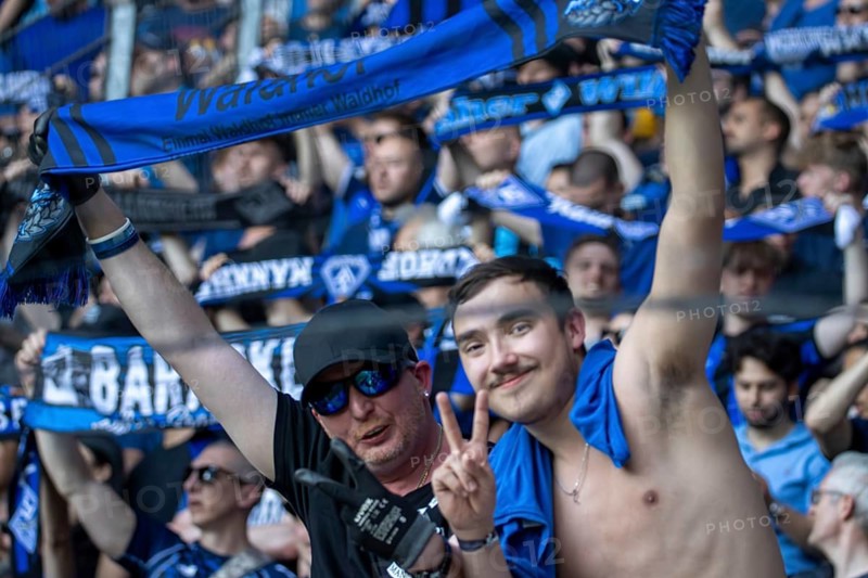 11.05.2024, Football 3rd division, Season 2023/24, Matchday 37: Waldhof Mannheim vs SV Sandhausen (4:2) . The fans celebrate relegation. The last home game was attended by 18, 379 spectators