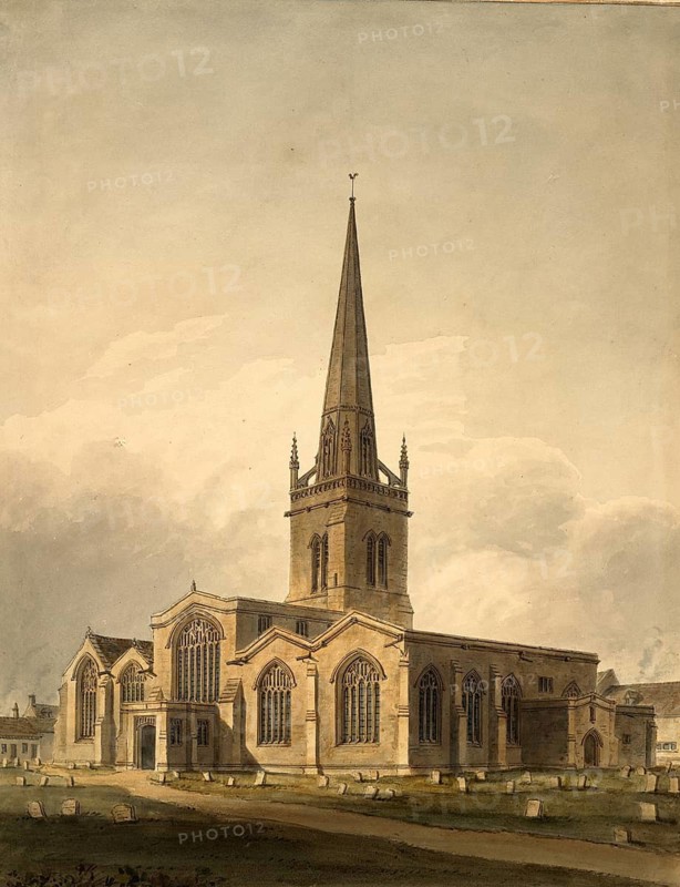 View of St Helen's Church, Abingdon, Berkshire, England, digitally restored reproduction of a 19th-century original by John Buckler, Record date not stated, view of St Helen's Church, digitally restored reproduction of a 19th-century original, Record date not stated