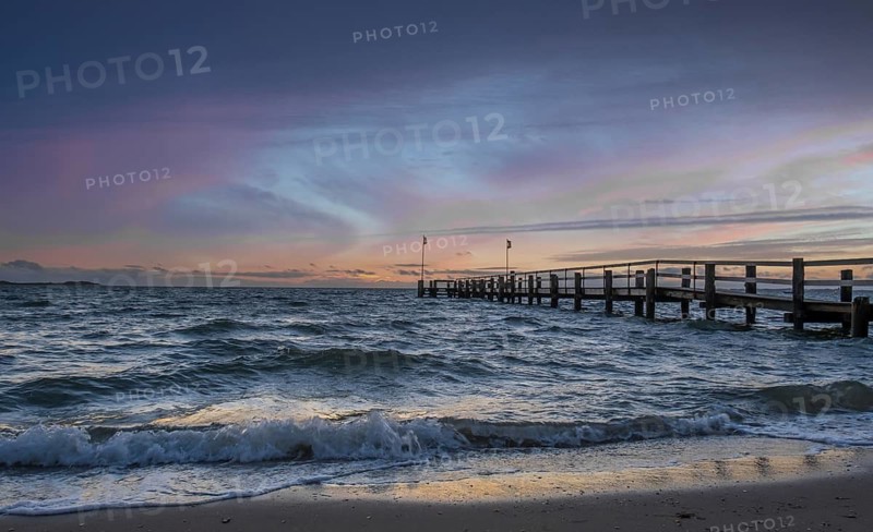Sunset on the beach of Utersum, Föhr, North Frisian Island, North Frisia, Schleswig-Holstein, Germany