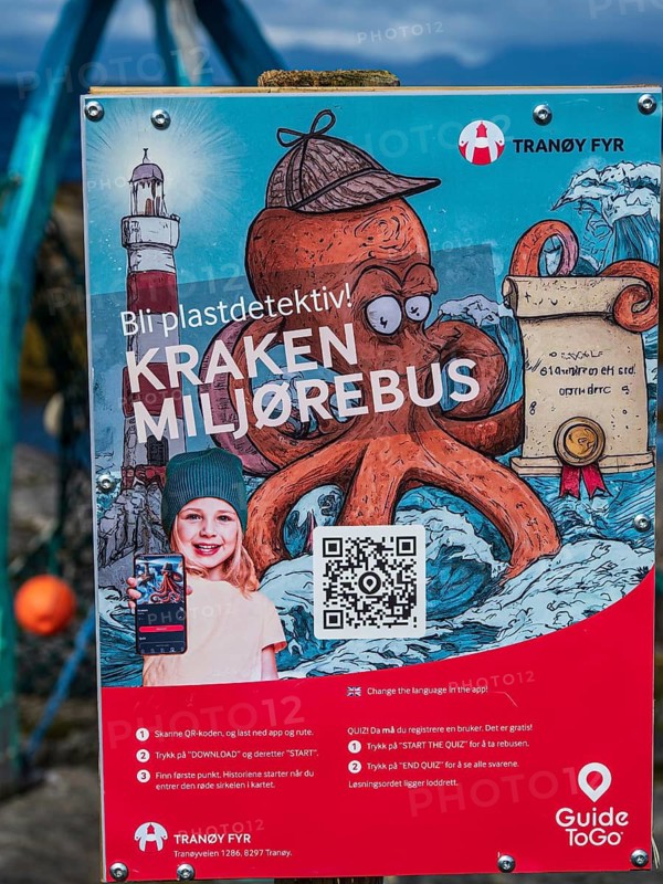 Poster for children to be a 'plastic detective', lighthouse Tranoy Fyr, Tranøy, Norway