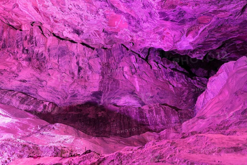 The Tamina Gorge and the Tamina River illuminated in colour at night, Altes Bad Pfäfers, St. Gallen, Switzerland