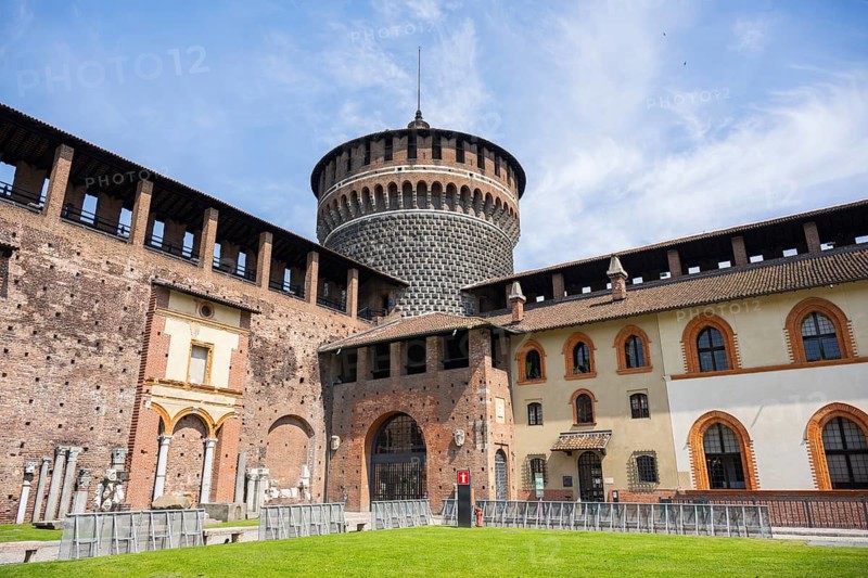 Castello Sforzesco in Milan on a sunny day, Milan, Italy