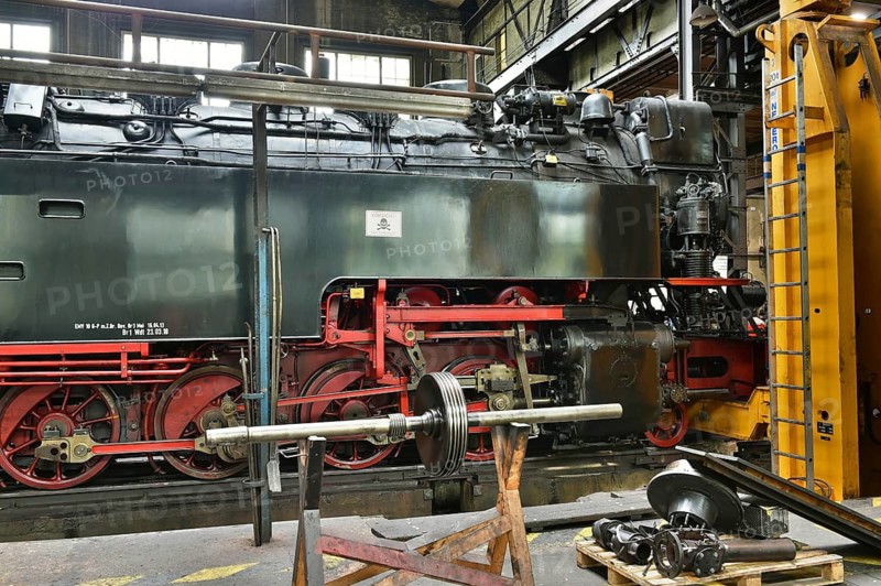 Steam locomotive of the Harz narrow gauge railway for maintenance in the workshop, Wernigerode, Saxony-Anhalt, Germany