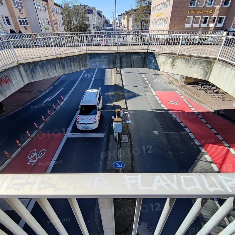 Elefantenklo, E-Klo for short, nickname of the pedestrian overpass with a view of the road junction, Giessen, Hesse, Germany