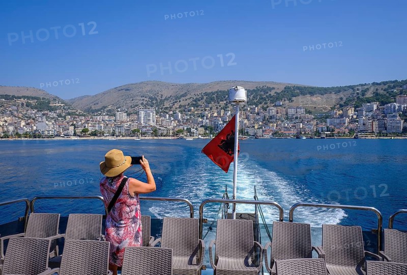 Saranda, Albania, seaside resort of Saranda on the Albanian Riviera. Ferry from Saranda to Corfu Greece