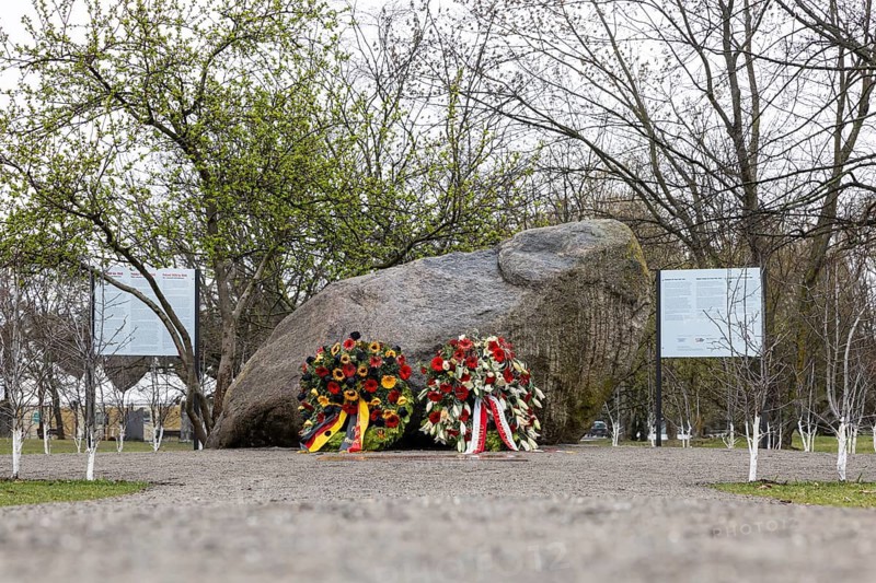 Memorial stone for Poland 1939—1945. The memorial is located in a historically symbolic location, the site of the former Kroll Opera, where Adolf Hitler announced the attack on Poland on September 1, 1939. Berlin, Germany