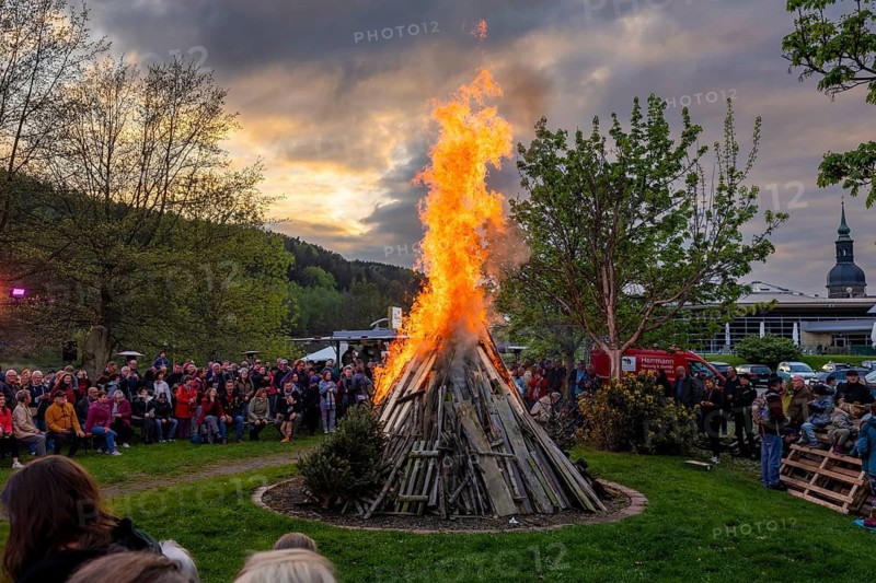Easter bonfire on the Elbe meadows in Bad Schandau, Bad Schandau, Saxony, Germany