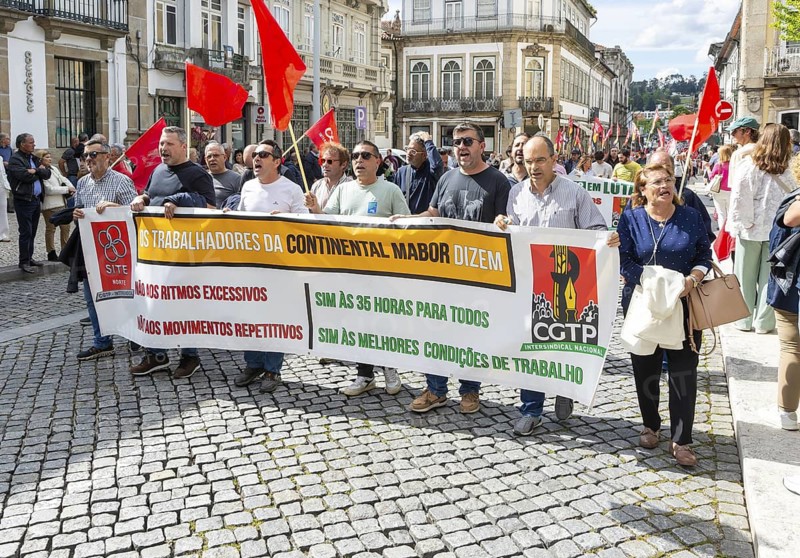 Political rally and march for May Day in city of Guimaraes, Braga district, northern Portugal, Europe - 1st May 2025