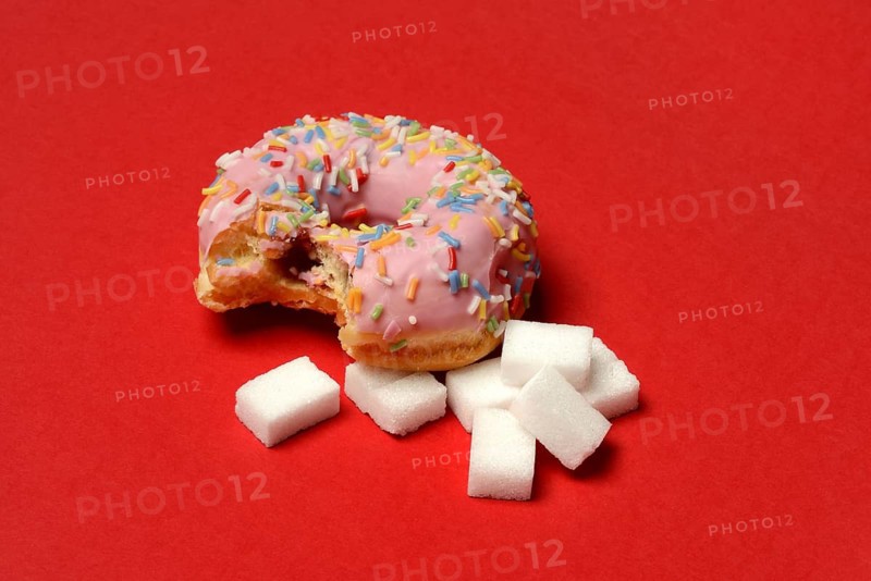 Donut and sugar cubes