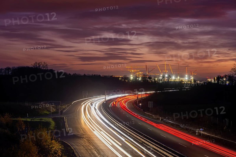 ESMC construction site of the new chip factory on the A4 in the evening, Dresden, Saxony, Germany