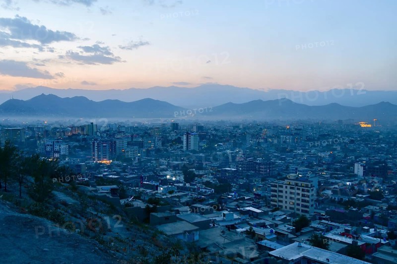 Kabul, Afghanistan - 20 th october, 2023: Aerial view panorama capital cityscape in sunny day. Residential Buildings architecture and high rise apartment buildings