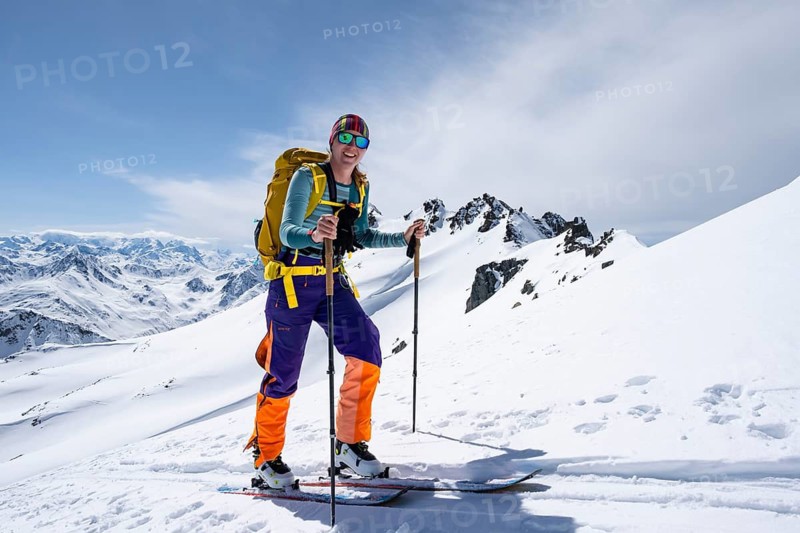 Ski tourers on the Graubünden Haute Route, ascent to the Scalettahorn, snow-covered mountains, winter in the Albula Alps, Graubünden, Switzerland