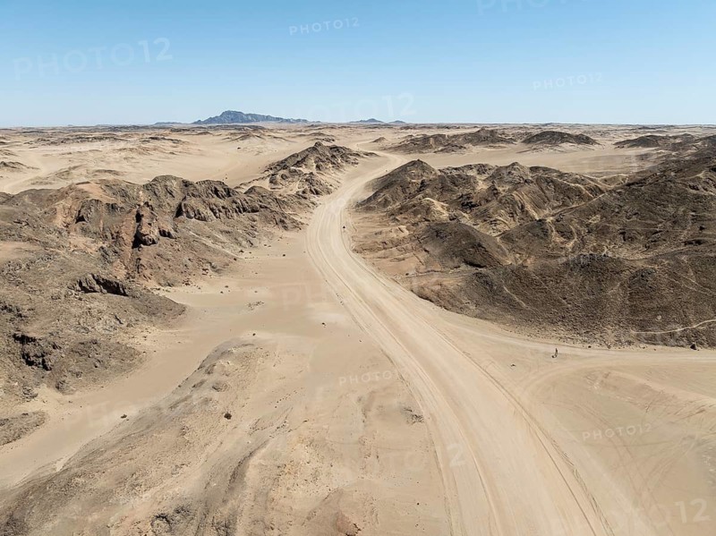 Aerial view, dry barren mountains in Moon Valley, rocky landscape ridged by erosion, Namib-Naukluft Park, Namib Desert, Namibia