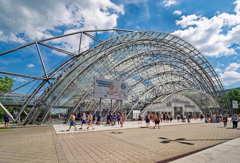 New Leipzig Trade Fair Centre, Leipzig Trade Fair, with glass entrance hall, trade fair complex, exhibition grounds, glass dome, event, trade, exhibition, Leipzig, Saxony, Germany