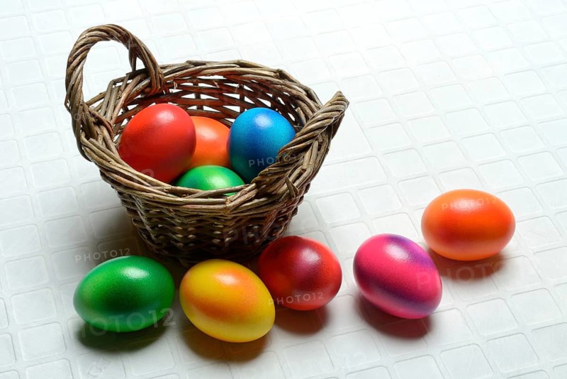 Colourful Easter eggs in baskets, Easter, Easter egg hunt