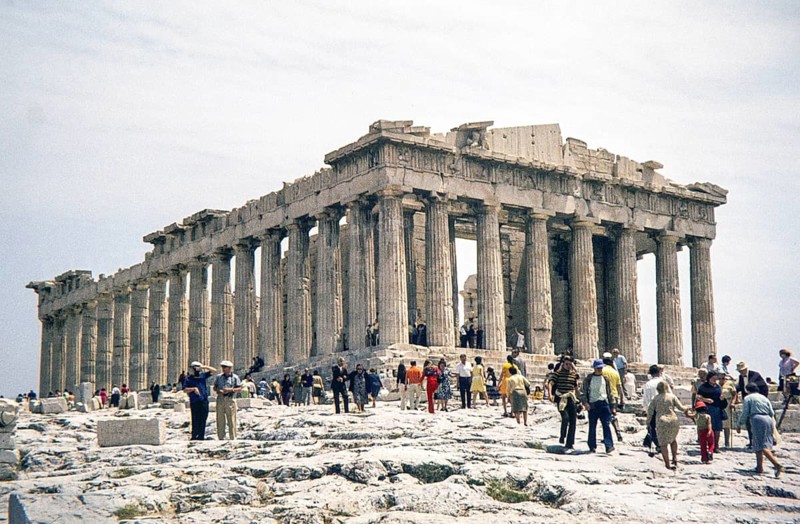 The Parthenon monument of Ancient Greece. in the Acropolis an ancient citadel above Athens, Greece, Europe, 1972