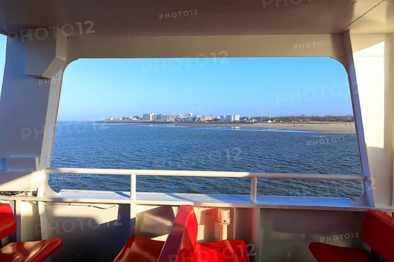 View from the pine tree to the silhouette of Norderney, Lower Saxony, Germany