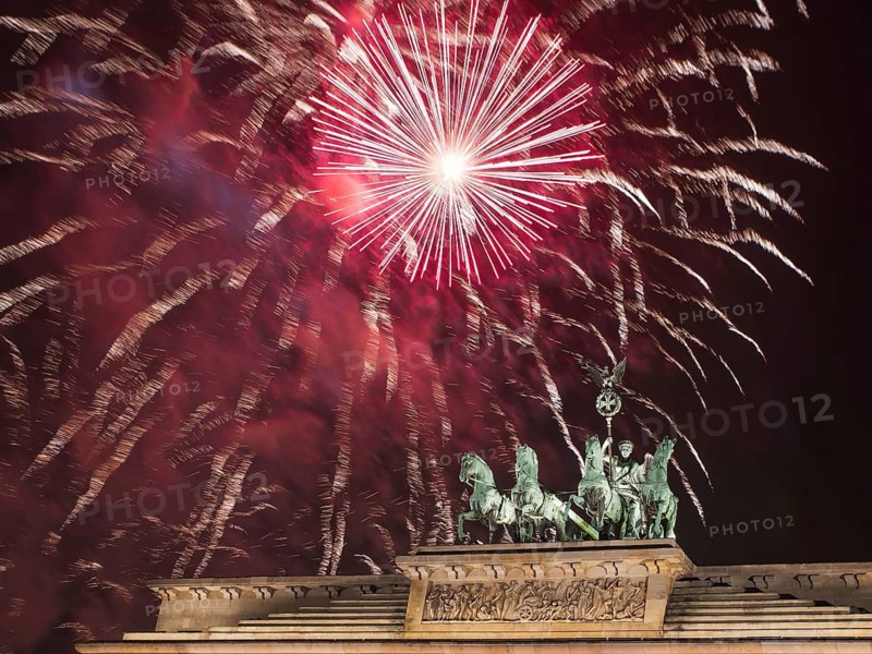 Fireworks over the Brandenburg Gate in Berlin, Germany, during New Year concert and celebrations