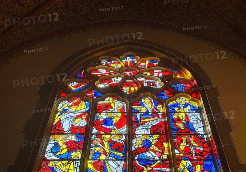 The stained glass windows in St. Anthony's Church are based on a design by Sister Erentrud Trost, Papenburg, Lower Saxony