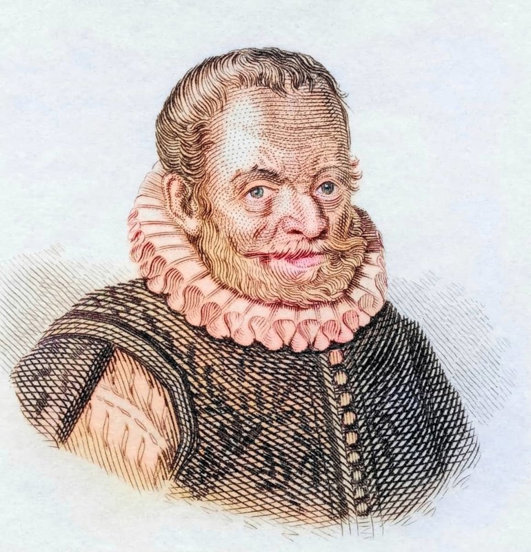 Charles De L'ecluse, L'escluse, or Carolus Clusius, 1526 to 1609, Seigneur De Watenes. Flemish physician, horticulturalist, coloured woodcut from Crabbe's Historical Dictionary from 1825, Historical, digital reproduction