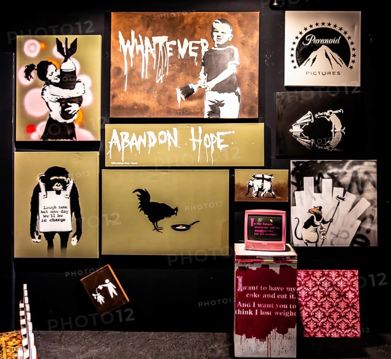 Installation with various works by Banksy, exhibition The World of Banksy