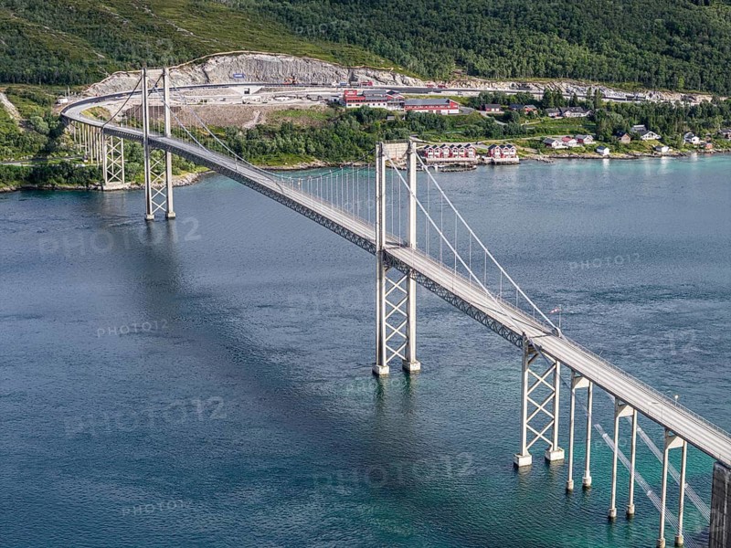 Aerial view of Tjeldsundbrua bridge south of Harstad, Norway
