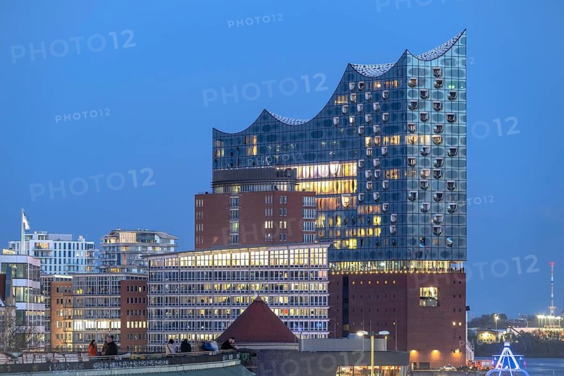 Elbe Philharmonic Hall at the Blue Hour at the Landungsbrücken, Hamburg, Germany