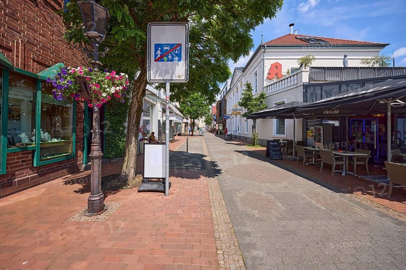 Merschstraße with retail shops, pharmacy and café in the town centre of Haltern am See, Ruhr area, Recklinghausen district, North Rhine-Westphalia, Germany