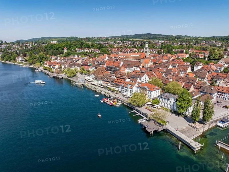 Aerial view of Überlingen on Lake Constance with the historic old town and the lakeside promenade, promenade, Lake Constance district, Baden-Württemberg, Germany