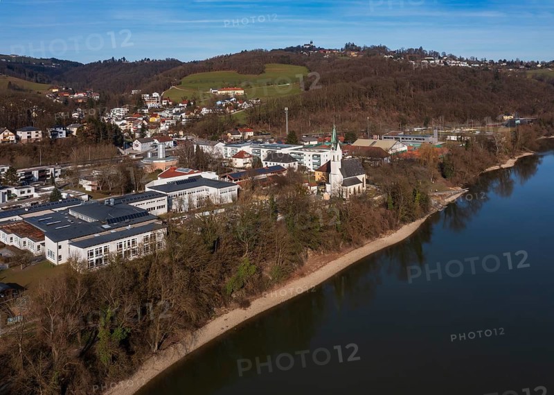 Drone image, housing estate, apartment blocks and high-rise estate, Puchenau, Linz Land district, Danube, Upper Austria, Austria