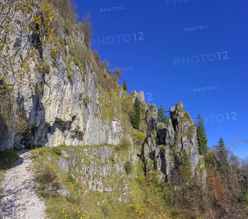 Meatte hiking trail leads along a war road from the First World War through many tunnels, Pieve del Grappa, province of Treviso, Italy