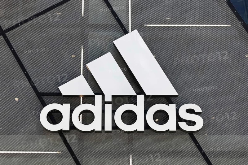 Adidas logo on a retail shop on the Zeil in Frankfurt, Germany