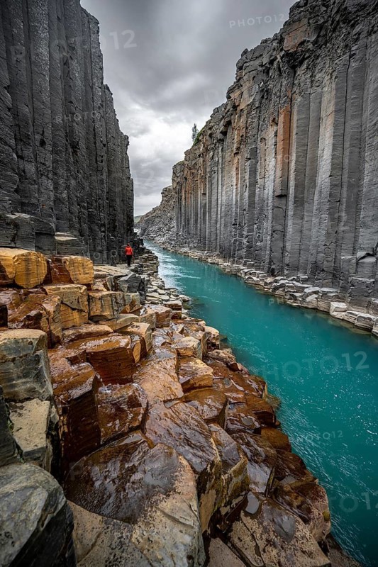 Stuðlagil Canyon, turquoise river between basalt columns, Egilsstadir, Iceland