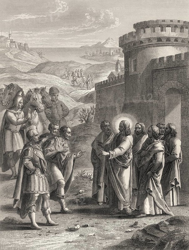 Healing the royal official's son, miracle of Jesus, New Testament, Steel engraving 1853, digitally restored