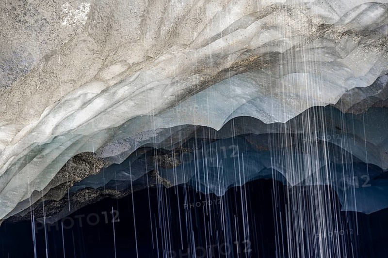 Meltwater at a glacier cave, underground glacier stream, Castner Glacier, Delta Range, Alaska Range, Richardson Highway, Alaska, USA