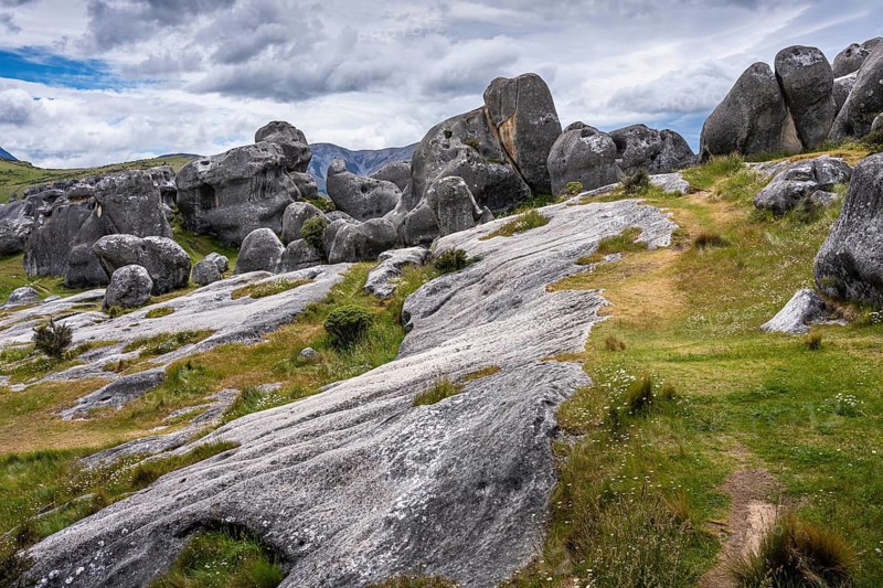 Limestone cliffs on Castle Hill (Kura Tawhiti) . Castle Hill, Canterbury South Island, New Zealand