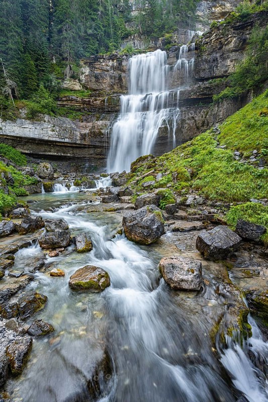 Cascata di Mezzo waterfall, long exposure, Vallesinella, Brenta, Trentino, Italy