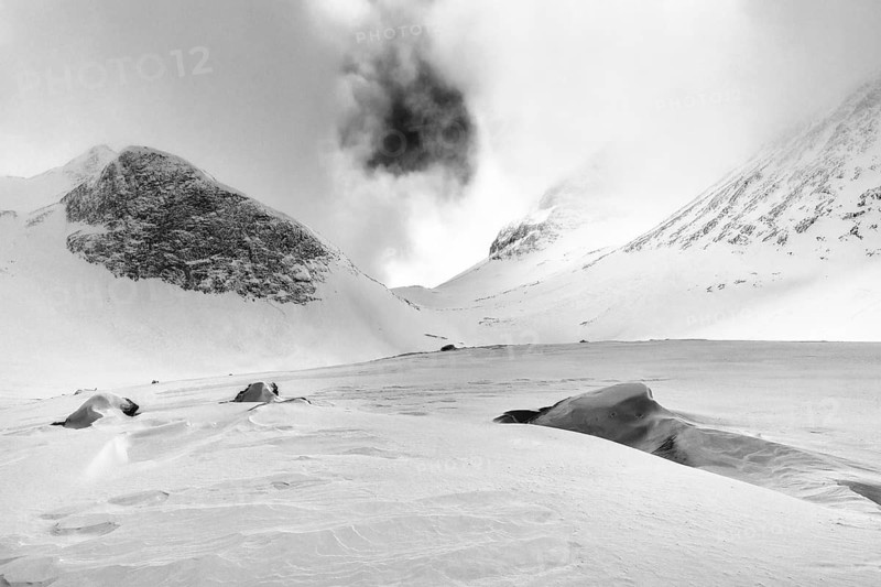 Snowy mountain landscape, Kebnekaisefjäll, Norrbotten, Lapland, Sweden, March 2018