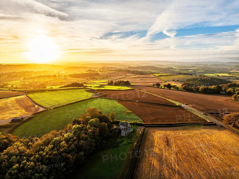 Colours of Devon Farms and Fields over Berry Pomeroy from a drone, Totnes, England, United Kingdom