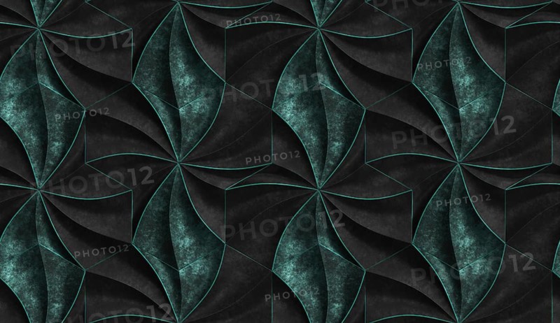 3D expensive wallpaper of architectural modules is black and brown with red gold frayed edges. Realistic seamless texture of high quality