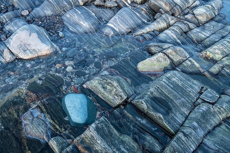Rock structures on the coast, Söröya, Finnmark, Norway, February 2019