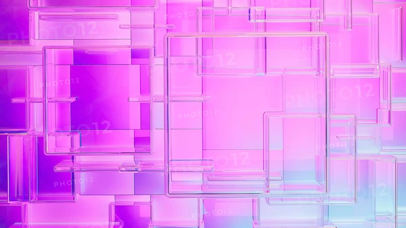 Translucent cubes in varying sizes form a sophisticated abstract background, combining colors and shapes that convey a sense of modern technology