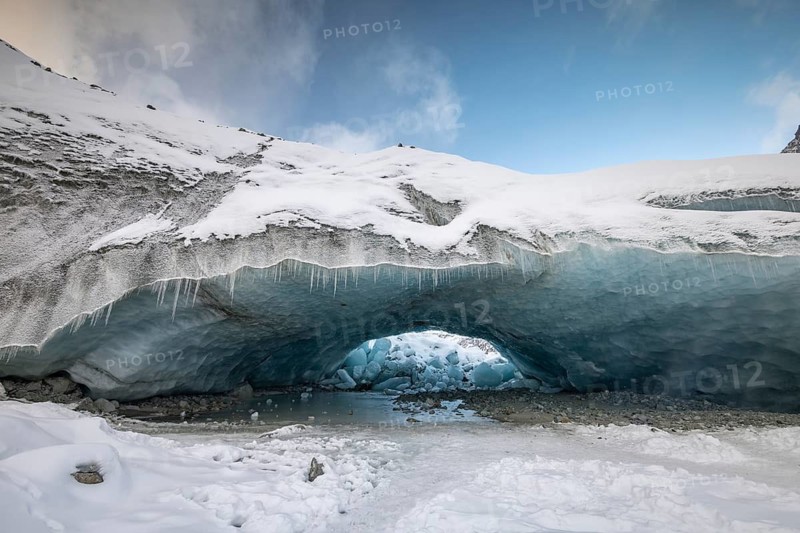 Glacier cave, ice cave, Morteratsch Glacier, Engadin, Graubünden, Switzerland