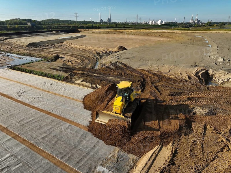 Haltern-Marl, North Rhine-Westphalia, Germany - Lippe, flood protection in the Haltern-Lippramsdorf-Marl area (HaLiMa) . Flood protection on the River Lippe by relocating the dyke and thus extending the floodplain. Marl Chemical Park at the back