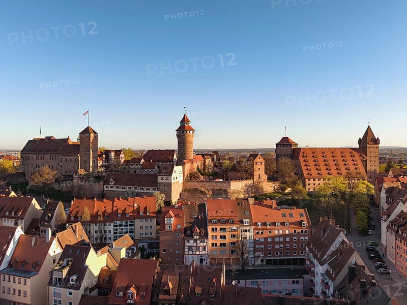 Aerial view of Nuremberg's old town with the historic Kaiserburg, Nuremberg, Middle Franconia, Bavaria, Germany