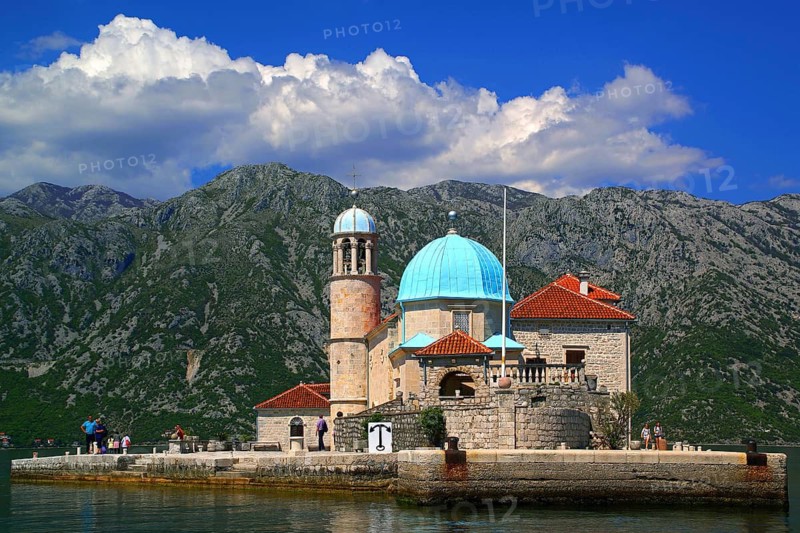 Montenegro, Gospa island, view of Perast, Montenegro