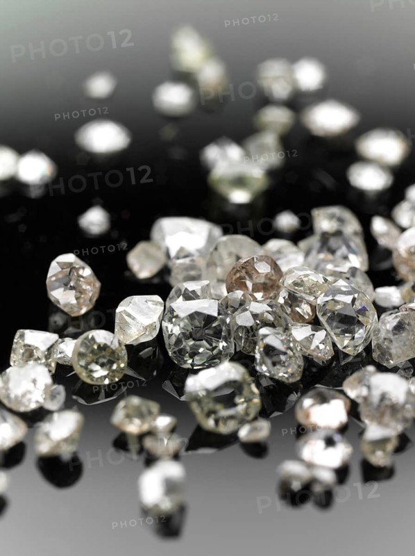 Many valuable diamonds, some rough, some cut, for further processing for the jewellery industry