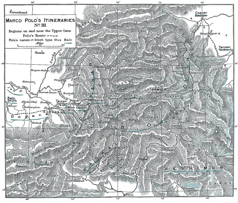 Marco Polo, c.?1254 –1324, an Italian merchant, explorer and writer, map of his travels, digital edited