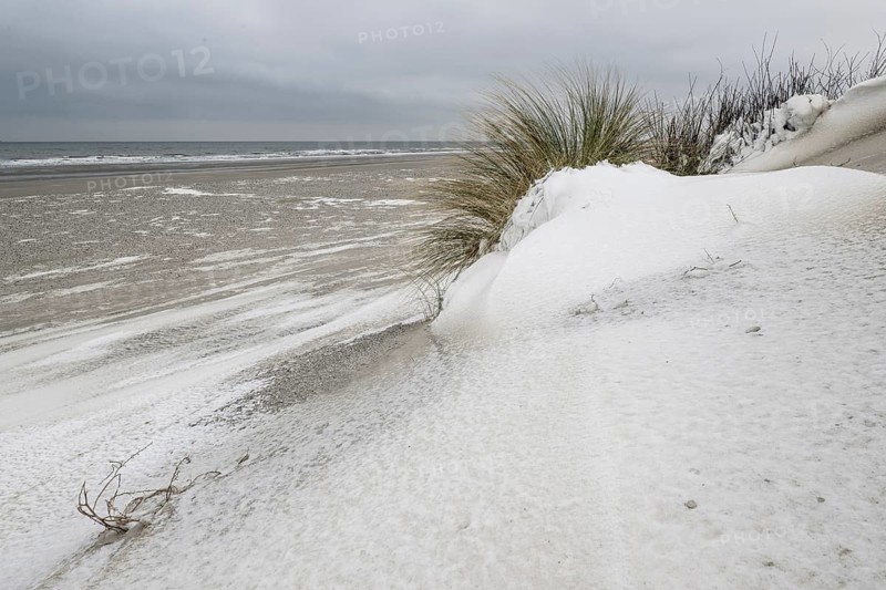 Snow-covered dunes on the North Sea, Langeoog, Lower Saxony, Germany