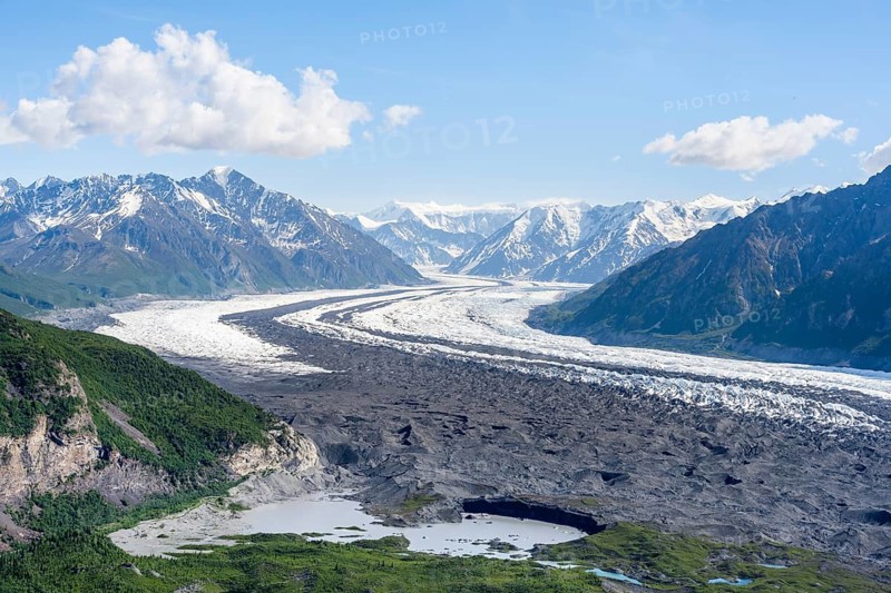 View of impressive mountain landscape with Matanuska glacier and glaciated mountain peaks, Lion's Head, Chugach Mountains, Alaska, USA